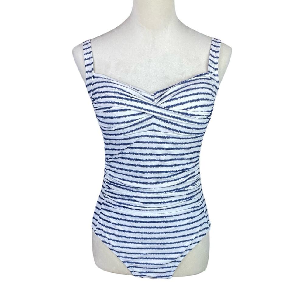 Nip Tuck Swim Blue & White Stripe Multi Fit Cup Ruched Bust One Piece Swimsuit
